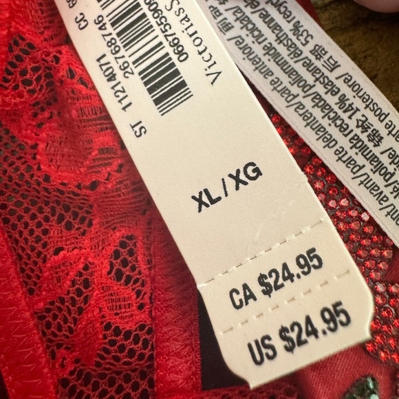 Victoria's Secret Shine Strap Lace Thong Panty Red - Picture 5 of 8